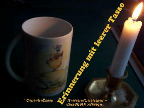 Foto einer leeren Tasse mit Kerze, aufgenommen Januar 2002 bei trübem Licht